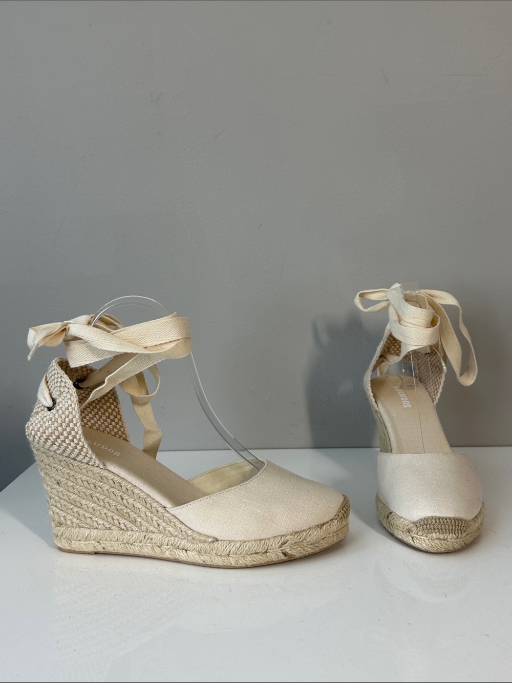 Soludos Marseille Wedge Espadrille Ankle-Tie Sandal Cream Size 8 Summer Resort